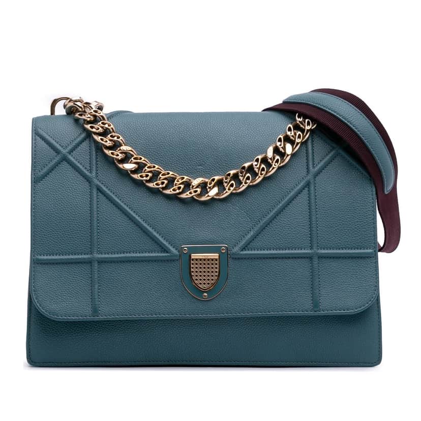 Dior Medium Grained Calfskin Diorama Satchel Blue Leather Good condition - Front View