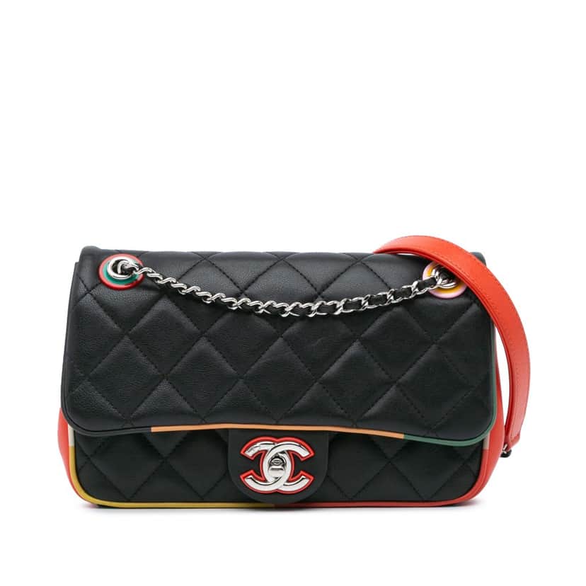 Chanel Small Quilted Lambskin Acrylic Cuba Color Flap Black Leather Good condition - Front View