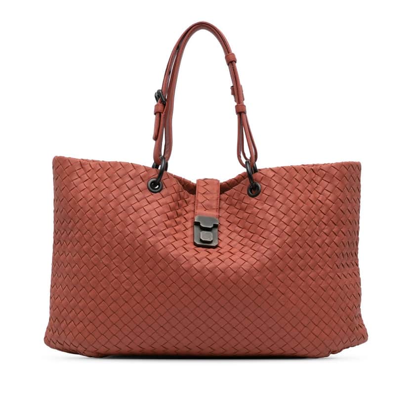 Bottega Veneta Large Nappa Intrecciato Capri Tote Red Leather Fair condition - Front View