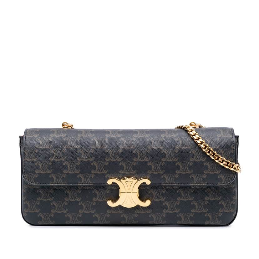 Celine Triomphe Coated Canvas Triomphe Chain Shoulder Bag Brown Canvas Good condition - Front View