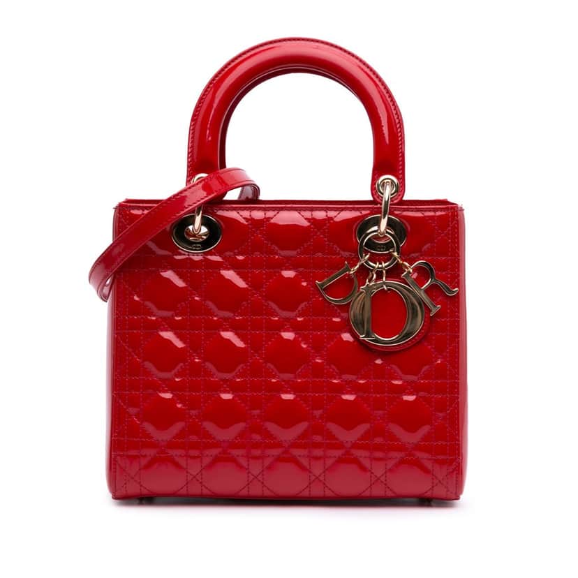 Dior Medium Patent Cannage Lady Dior Red Leather Good condition - Front View