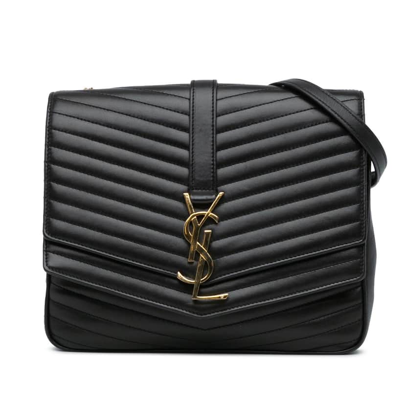 Saint Laurent Medium Lambskin Chevron Monogram Sulpice Bag Black Leather Good condition - Front View