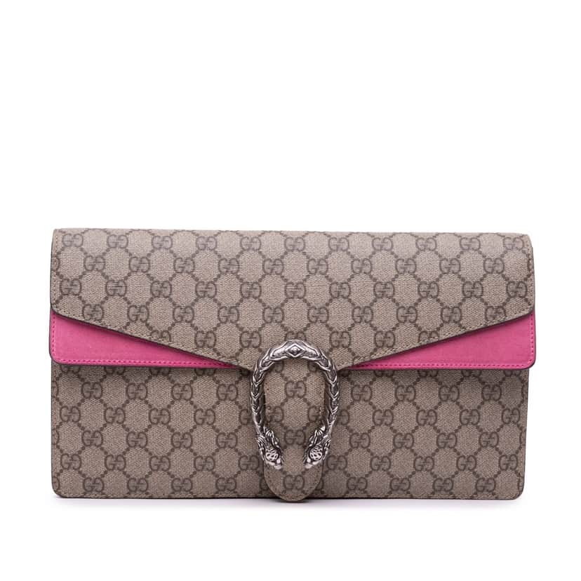 Gucci GG Supreme Dionysus Clutch Brown Canvas Good condition - Front View
