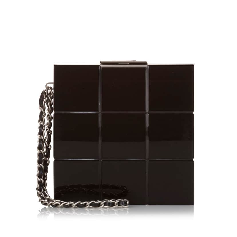 Chanel Choco Bar Lucite Perspex Clutch Black Very good condition - Front View