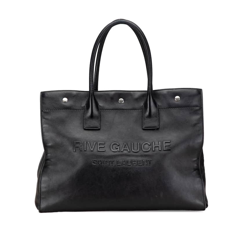 Saint Laurent Small Smooth Calfskin Rive Gauche Tote Black Leather Fair condition - Front View