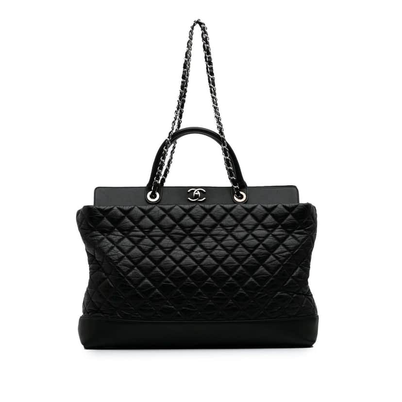 Chanel Quilted Aged Calfskin Be CC Shopper Tote Black Leather Good condition - Front View