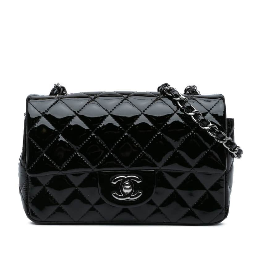 Chanel Mini Rectangular Classic Patent Single Flap Black Leather Good condition - Front View