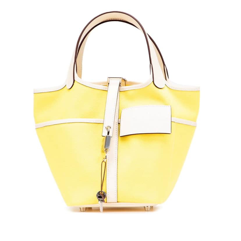 Hermès Toile Goeland and Swift Cargo Picotin Lock 18 Yellow Canvas Good condition - Front View