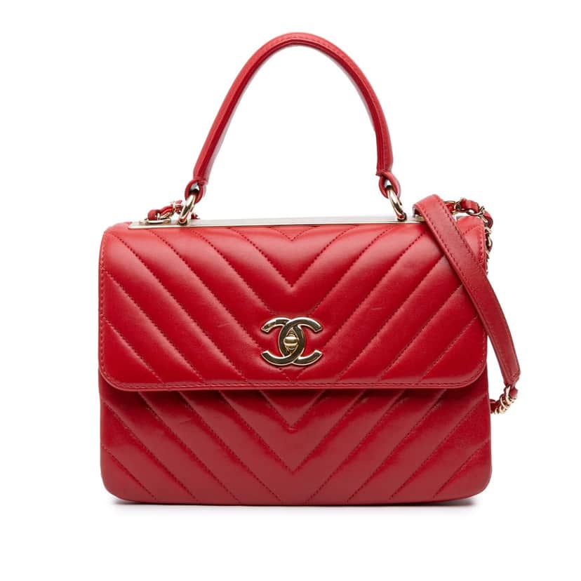Chanel Small Chevron Lambskin Trendy CC Flap Red Leather Good condition - Front View