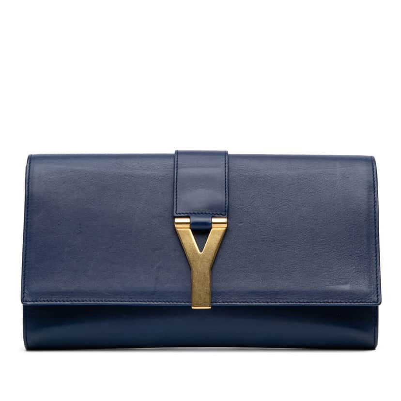 Saint Laurent Calfskin Classic Y Ligne Clutch Blue Leather Good condition - Front View