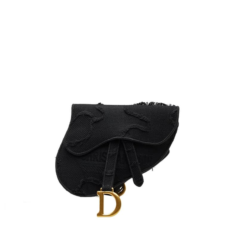 Dior Embroidered Canvas Camouflage Saddle Belt Bag Black Canvas Very good condition - Front View