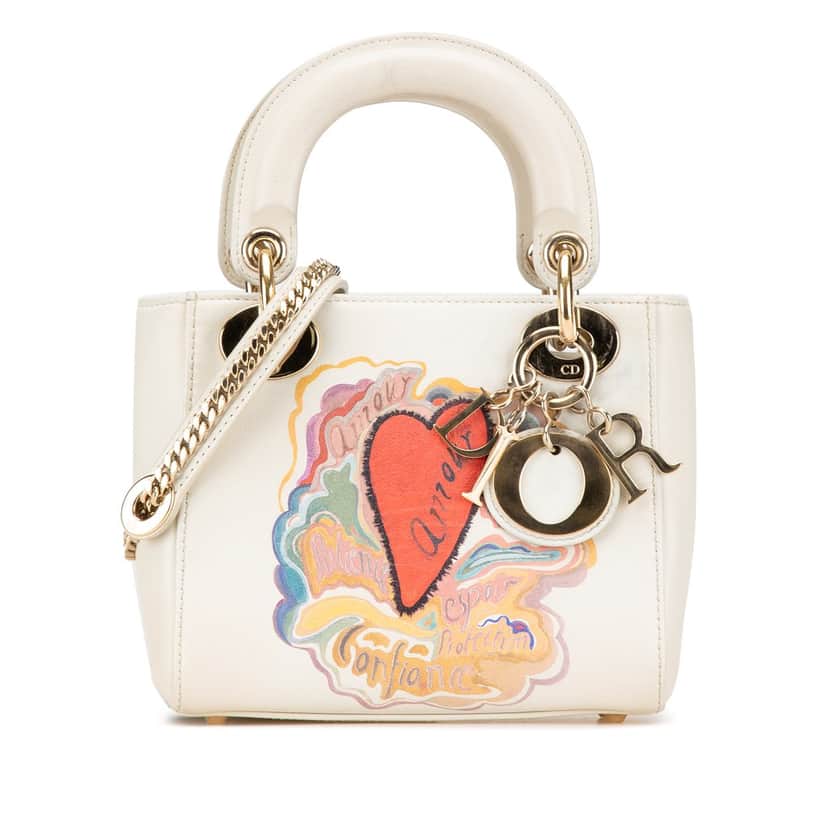 Dior Niki De Saint Phalle Mini Calfskin Dioramour Lady Dior White Leather Good condition - Front View