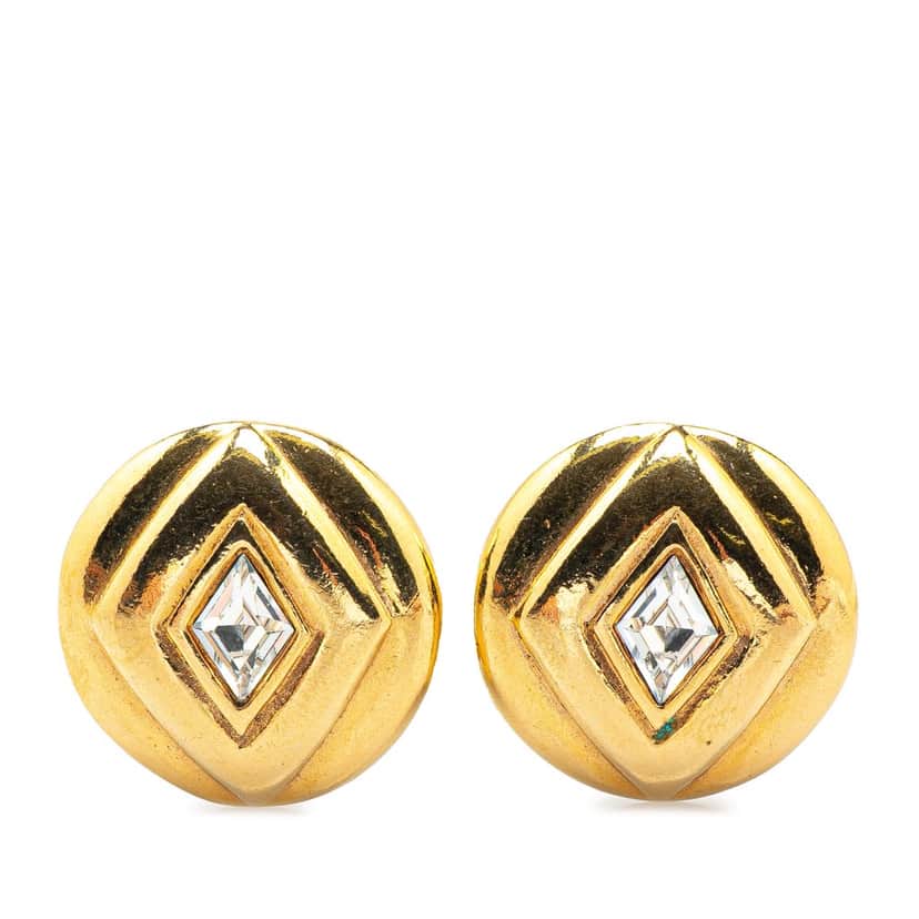 Chanel Gold Plated Rhinestones Round Clip on Earrings Gold Metal Good condition - Front View
