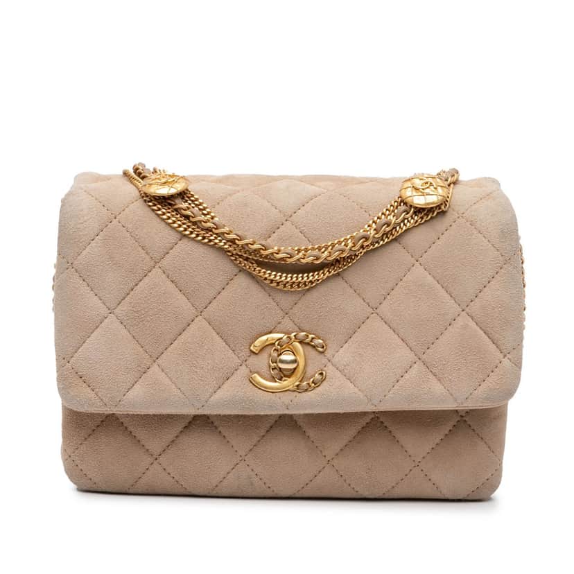 Chanel Mini Quilted Velvet Precious Buttons Chain Flap Brown Velvet Good condition - Front View