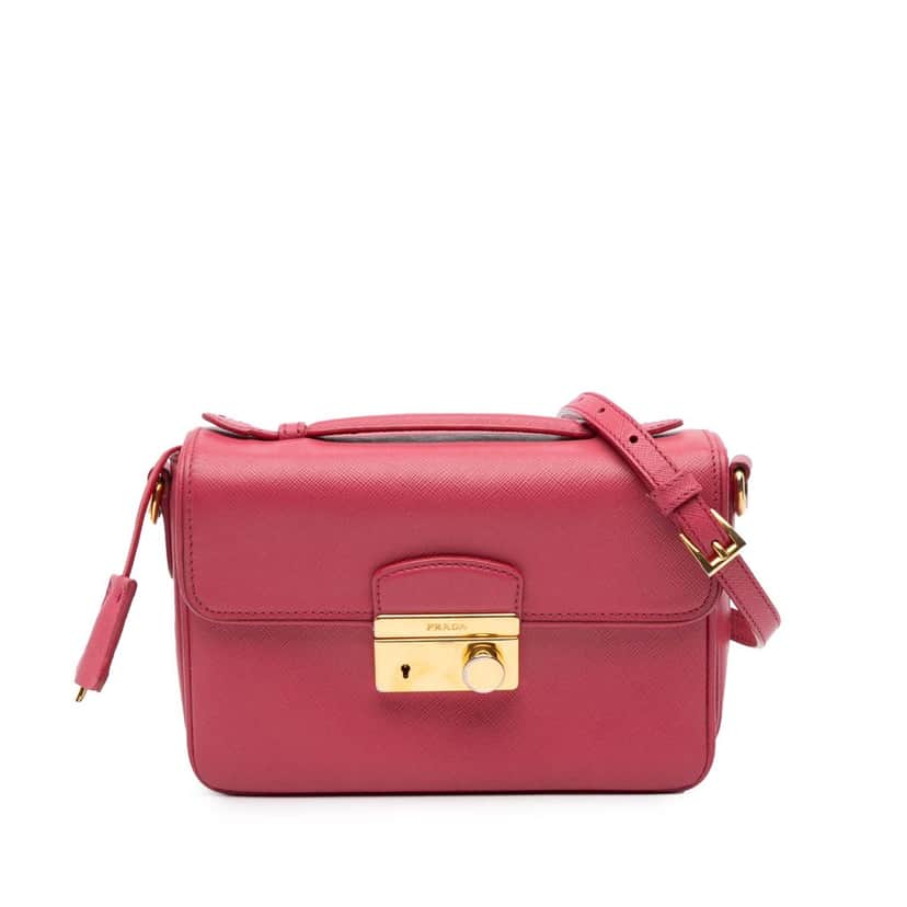 Prada Saffiano Sound Lock Satchel Pink Leather Very good condition - Front View