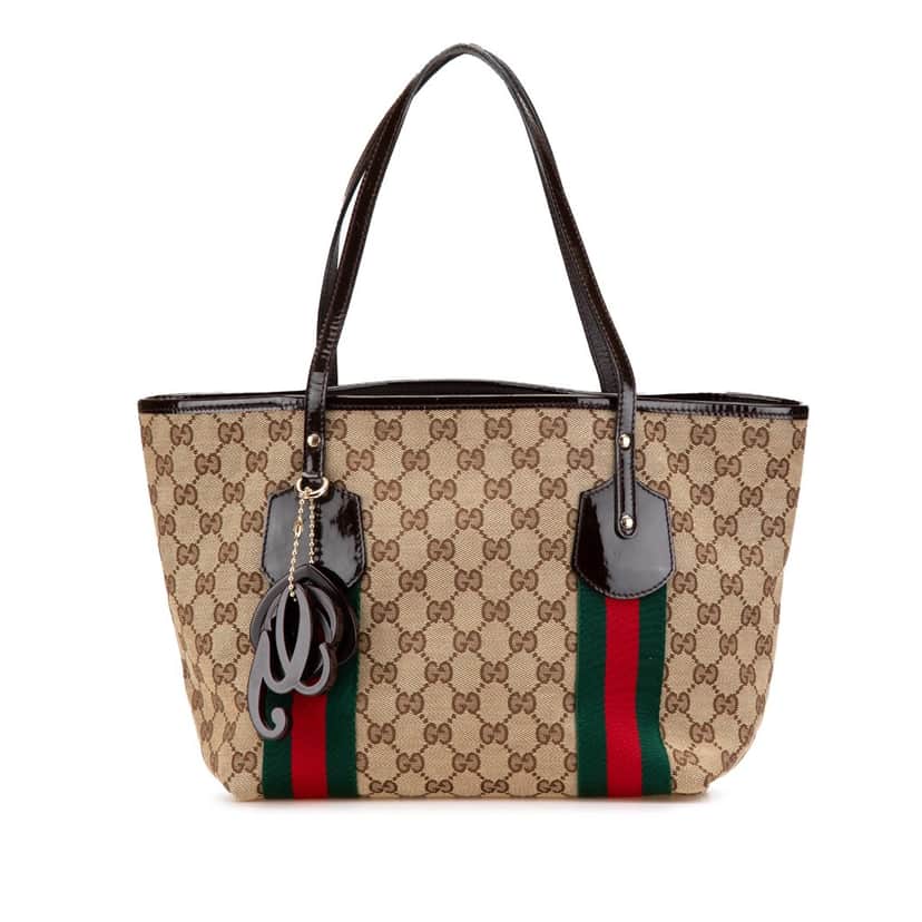 Gucci GG Canvas Web Jolie Tote Brown Canvas Good condition - Front View
