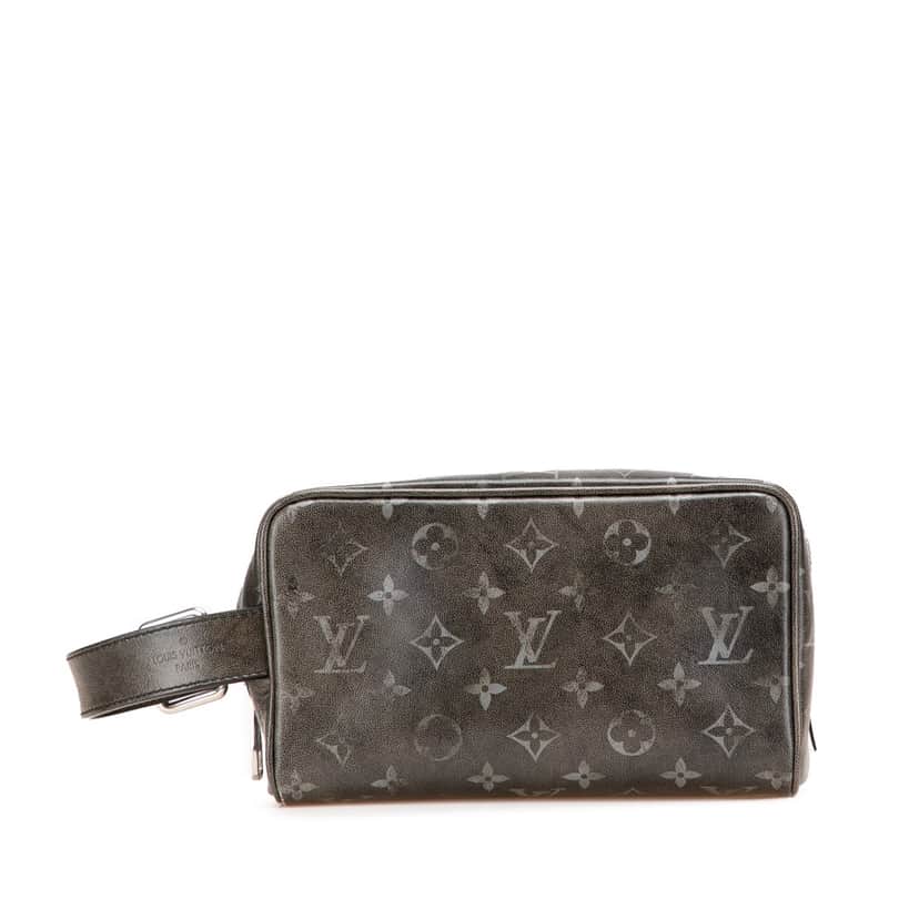 Louis Vuitton Brushed Monogram Leather Locker Dopp Kit Clutch Black Leather Good condition - Front View