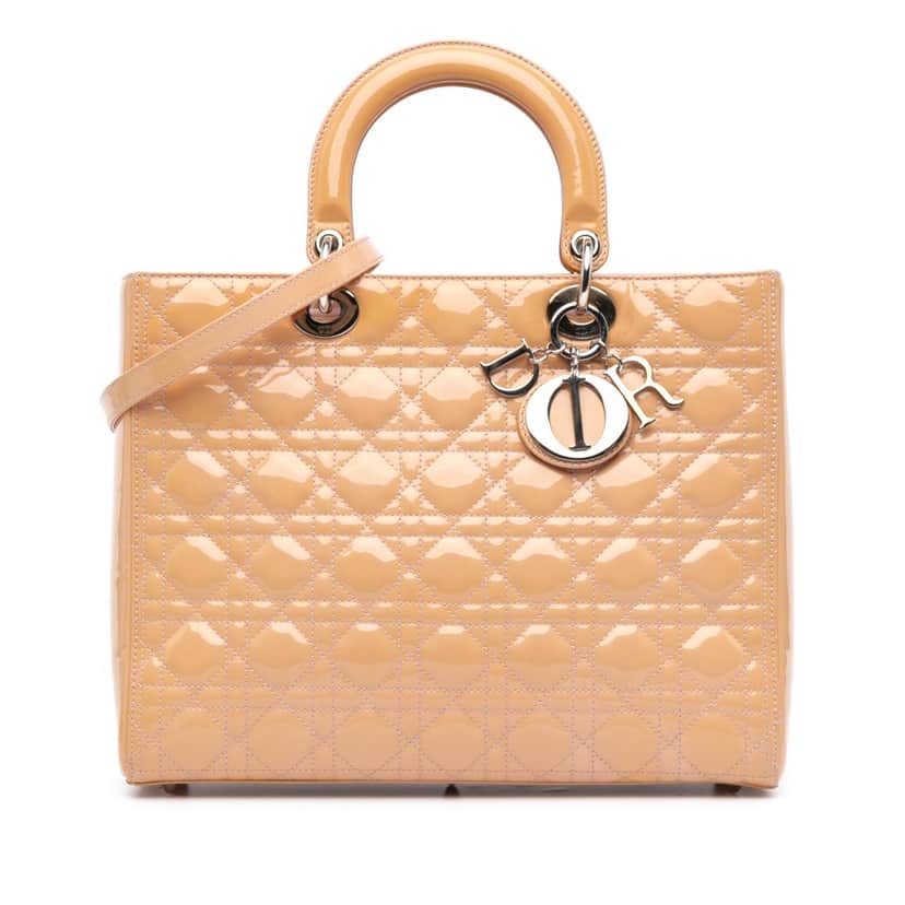 Dior Large Patent Cannage Lady Dior Brown Leather Fair condition - Front View