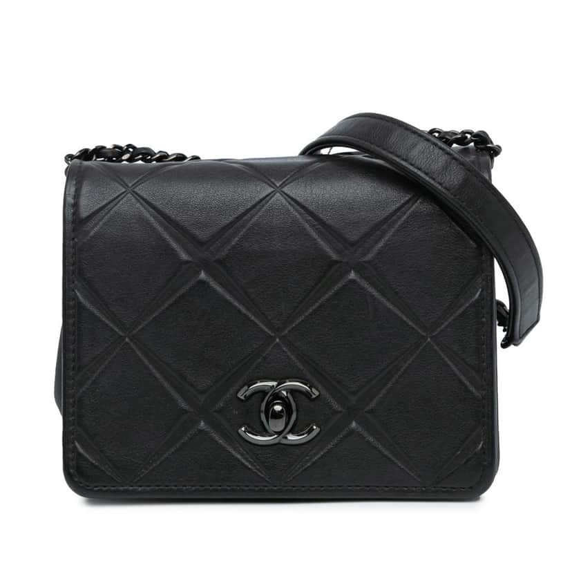 Chanel Mini Calfskin Propeller Flap Black Leather Very good condition - Front View