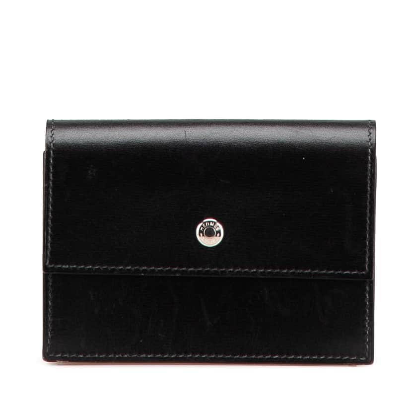 Hermès Box Calf Card Holder Black Leather Good condition - Front View