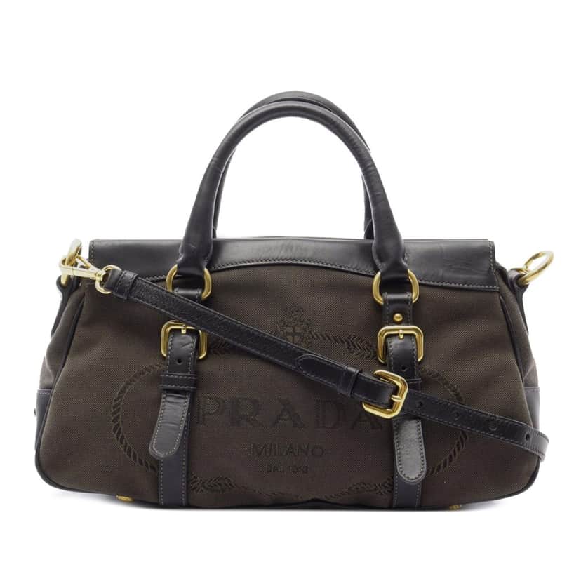 Prada Canvas Canapa Logo Satchel Brown Canvas Good condition - Front View