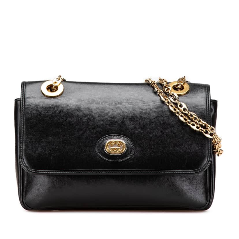 Gucci Small Leather Marina Chain Shoulder Bag Black Leather Very good condition - Front View