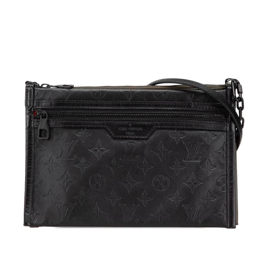 Louis Vuitton Monogram Shadow Double Flat Messenger Black Leather Good condition - Front View