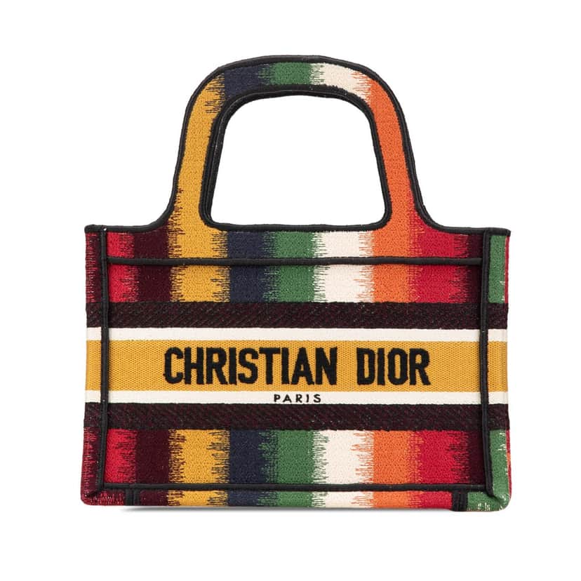Dior Mini D Stripes Book Tote Yellow Canvas Very good condition - Front View