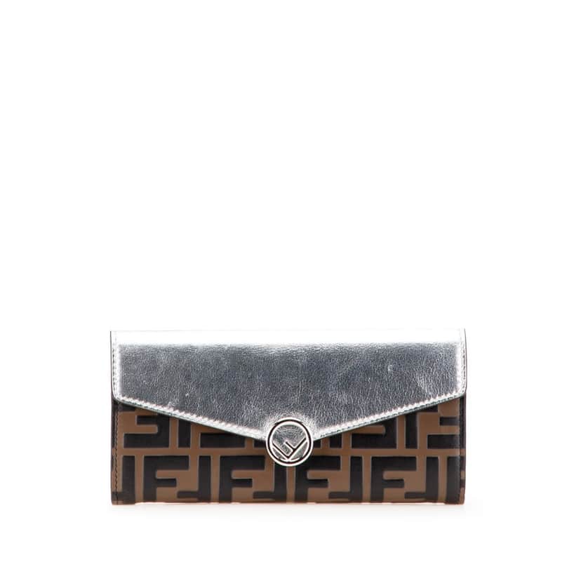 Fendi Zucca Embossed Leather F is Fendi Continental Wallet Brown Leather Good condition - Front View