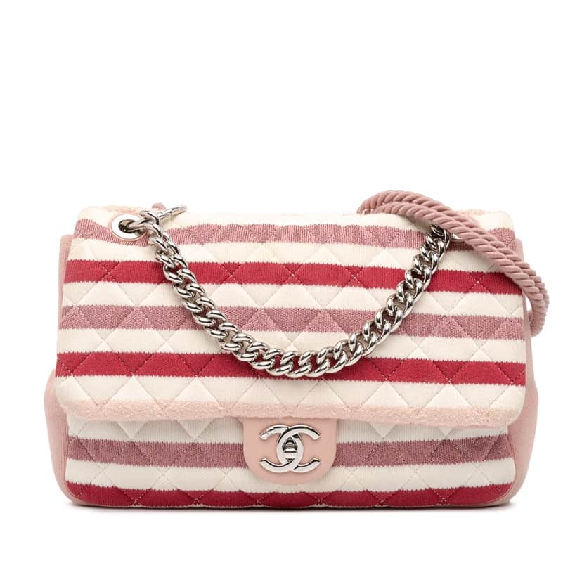 Chanel Jumbo Stripe Jersey Felt and Rope Flap Pink Cotton Good condition - Front View