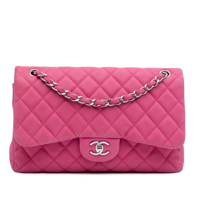 Chanel Jumbo Classic Caviar Double Flap Pink Leather Good condition - Front View