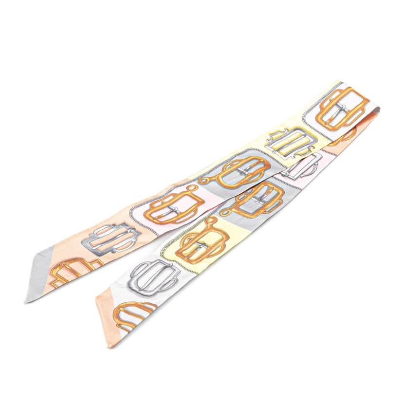 Hermès Bouclerie d Attelage Silk Twilly Scarf Brown Silk Good condition - Front View