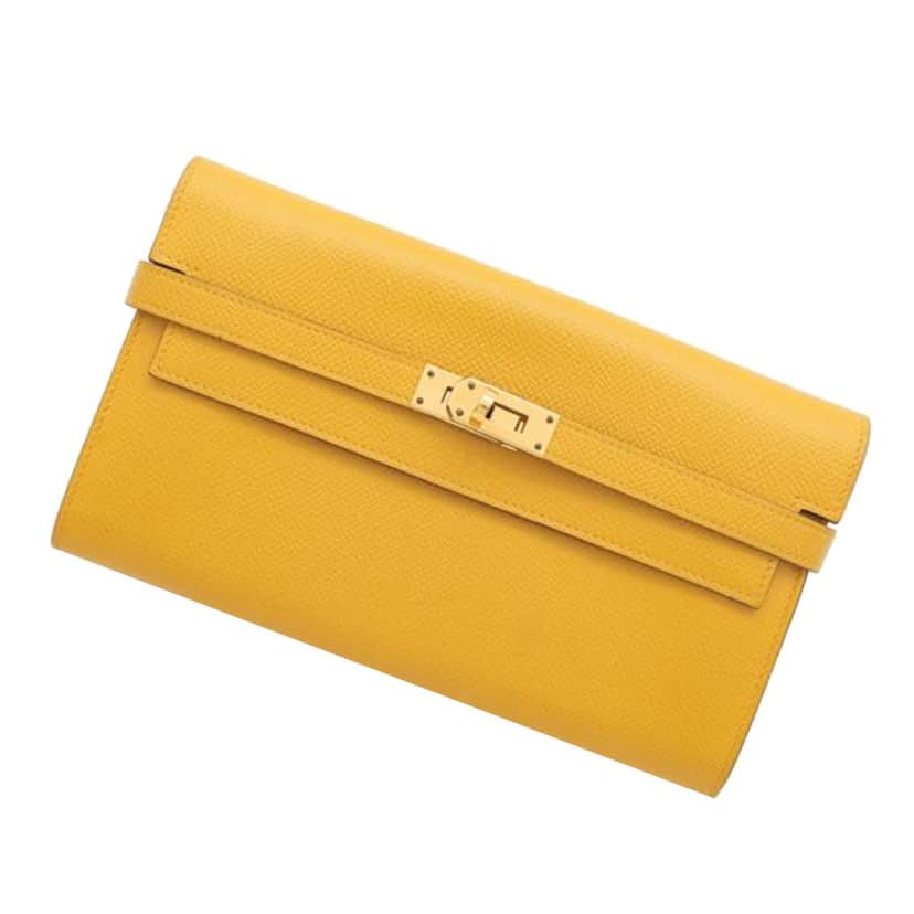 Hermès Epsom Kelly Longue Wallet Yellow Leather Good condition - Front View