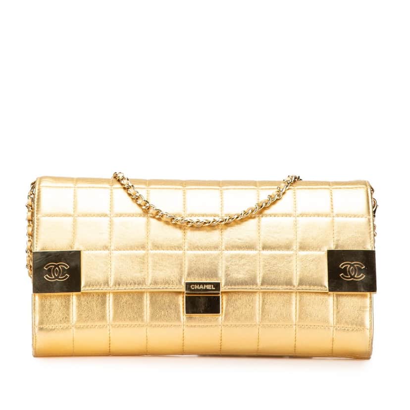 Chanel CC Choco Bar Metallic Lambskin Flap Gold Leather Good condition - Front View