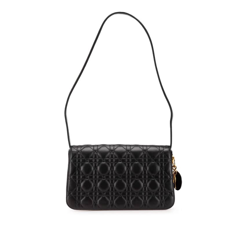 Dior Lambskin Cannage Shoulder Bag Black Leather Good condition - Front View
