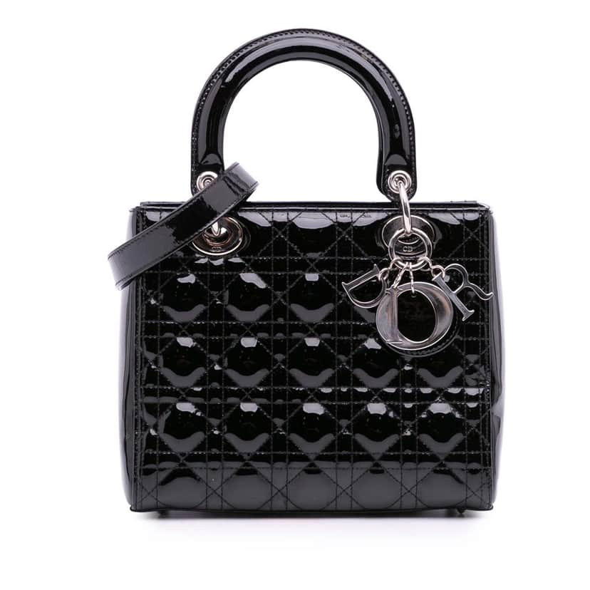 Dior Medium Patent Cannage Lady Dior Black Leather Good condition - Front View