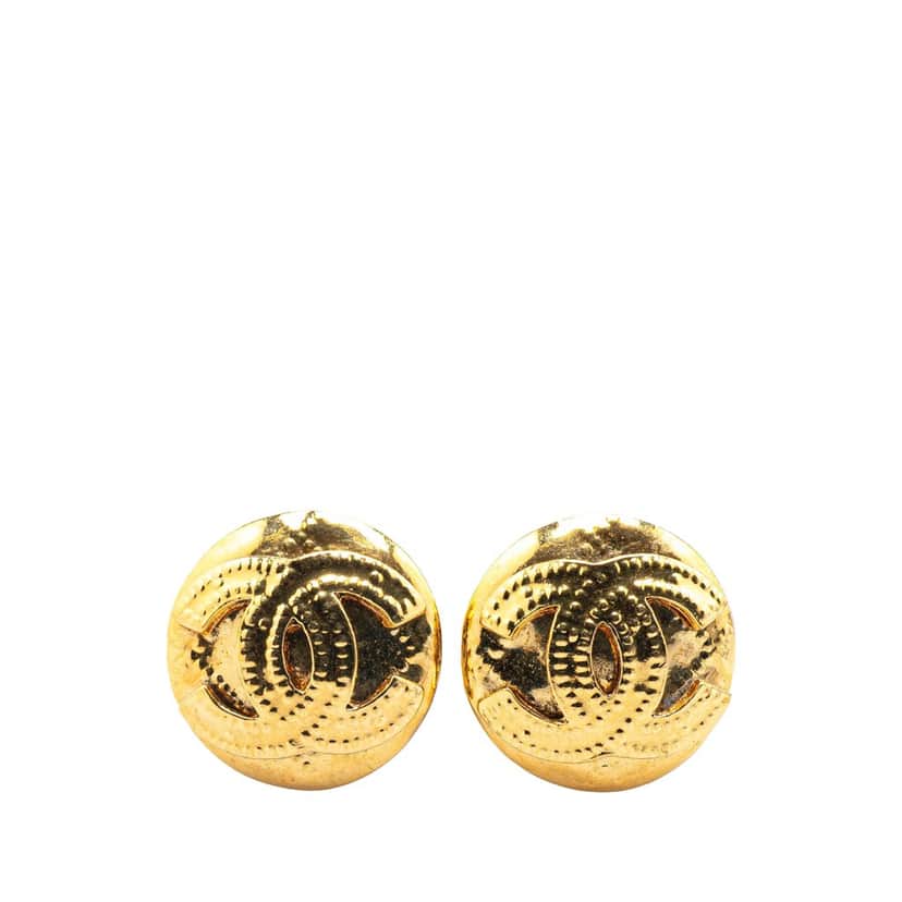 Chanel Gold Plated CC Clip on Earrings Gold Metal Good condition - Front View