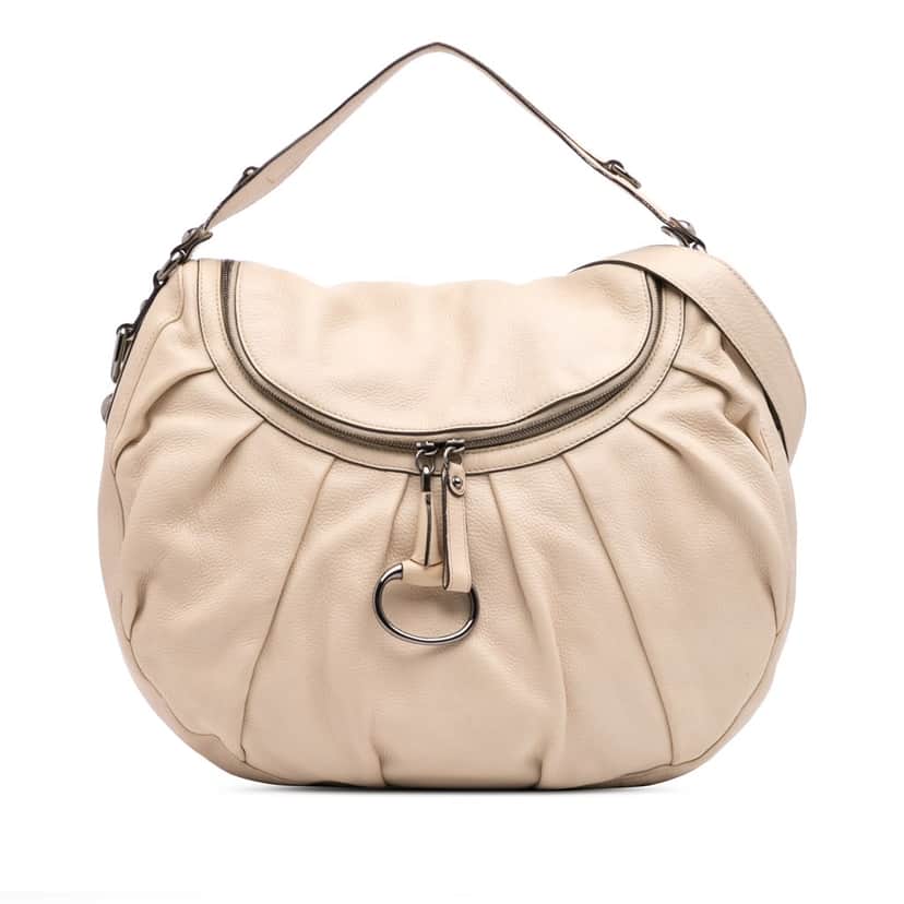 Gucci Medium Pebbled Calfskin Icon Bit Satchel White Leather Good condition - Front View