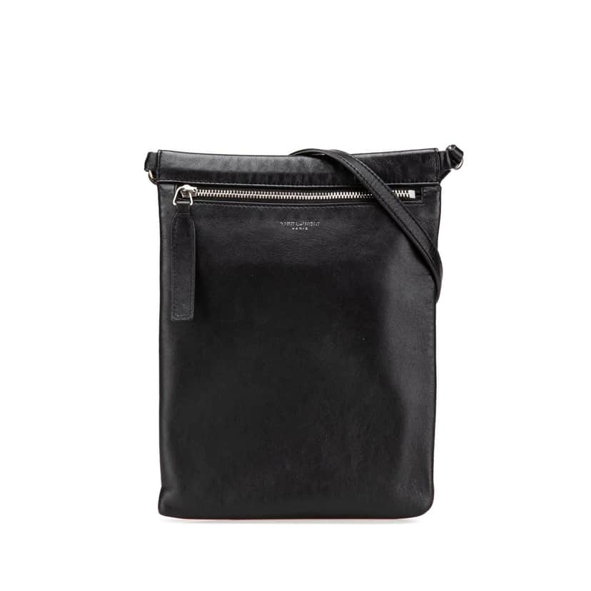 Saint Laurent Antiqued Lambskin Sid Flat Crossbody Black Leather Good condition - Front View