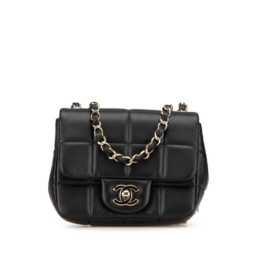 Chanel Mini Square Lambskin Resin Crystal Monacoco Flap Black Leather Good condition - Front View