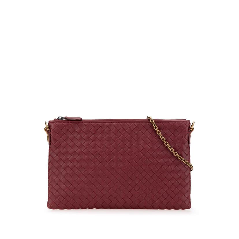 Bottega Veneta Nappa Intrecciato Biletto Wallet On Chain Red Leather Good condition - Front View