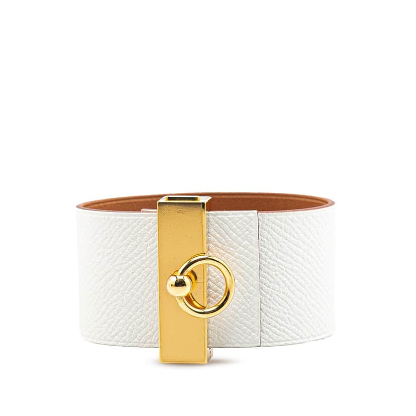 Hermès Bicolor Epsom Reversible Illusion Bracelet MM White Leather Good condition - Front View