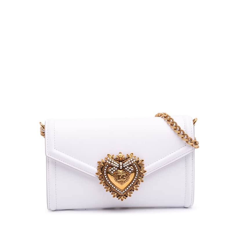 Dolce & Gabbana Mini Smooth Calfskin Devotion Flap White Leather Good condition - Front View