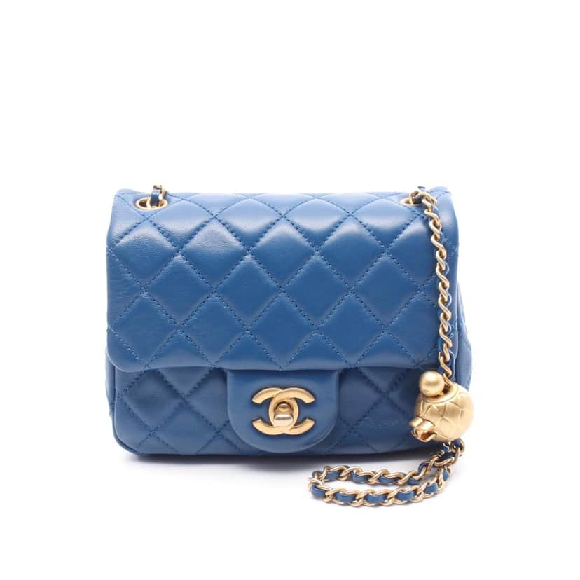 Chanel Mini Square Classic Lambskin Pearl Crush Single Flap Blue Leather Good condition - Front View