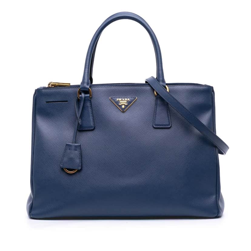 Prada Medium Saffiano Lux Galleria Double Zip Tote Blue Leather Good condition - Front View
