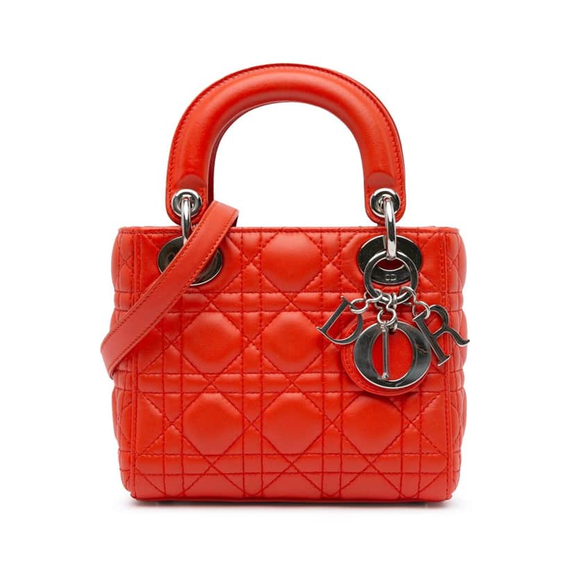 Dior Mini Lambskin Cannage Lady Dior Red Leather Very good condition - Front View