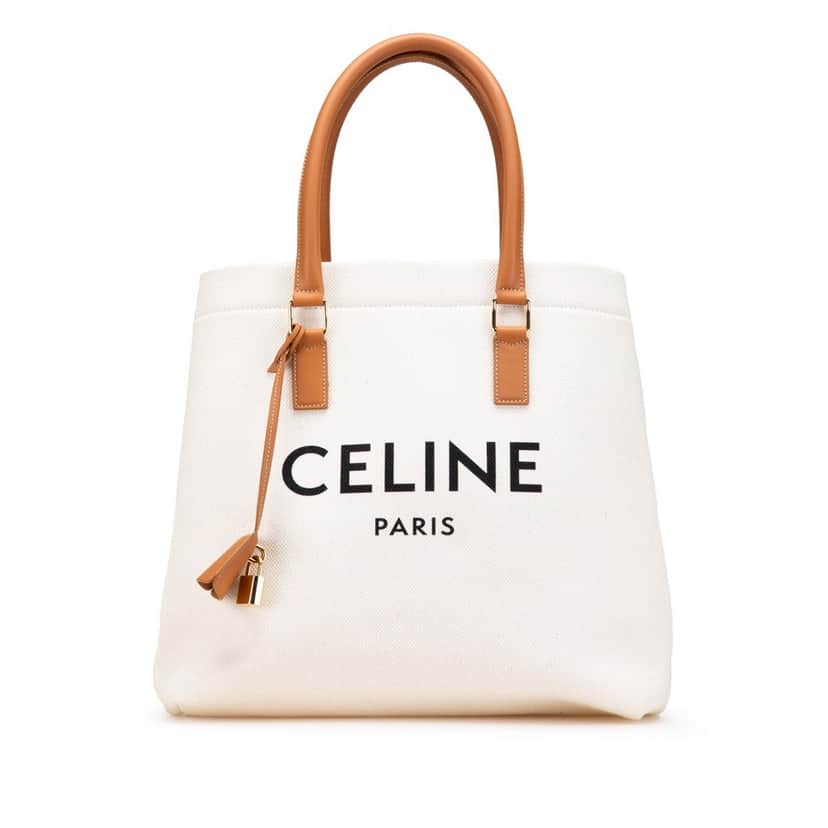 Celine Small Canvas Logo Print Horizontal Cabas Tote Brown Canvas Good condition - Front View