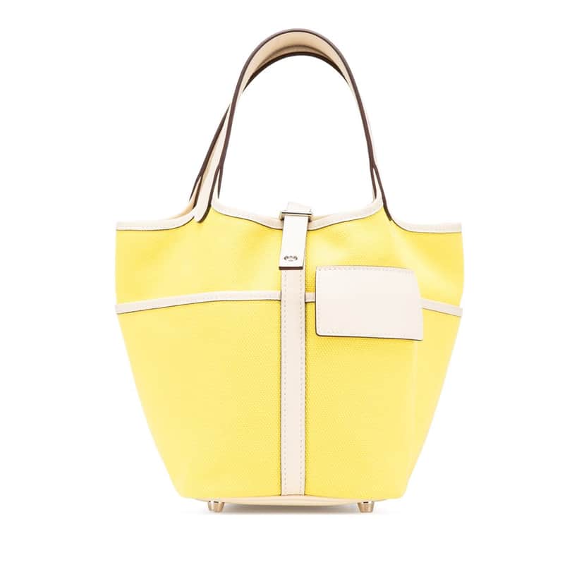 Hermès Toile Goeland and Swift Cargo Picotin Lock 18 Yellow Canvas Good condition - Front View