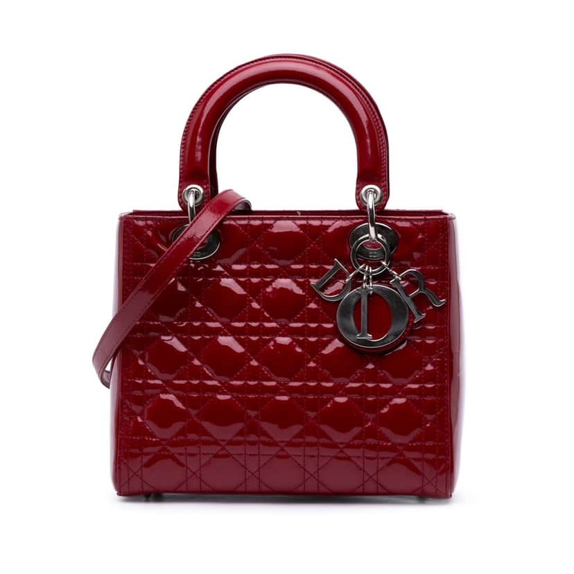 Dior Medium Patent Cannage Lady Dior Red Leather Good condition - Front View