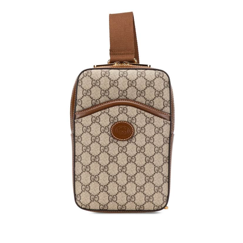 Gucci GG Supreme Interlocking G Sling Bag Brown Canvas Good condition - Front View